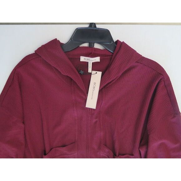 BCBGeneration Women's Sz L Wine Short Waffle Knit Slouchy Zip Up Hoodie $98+ - Picture 6 of 8